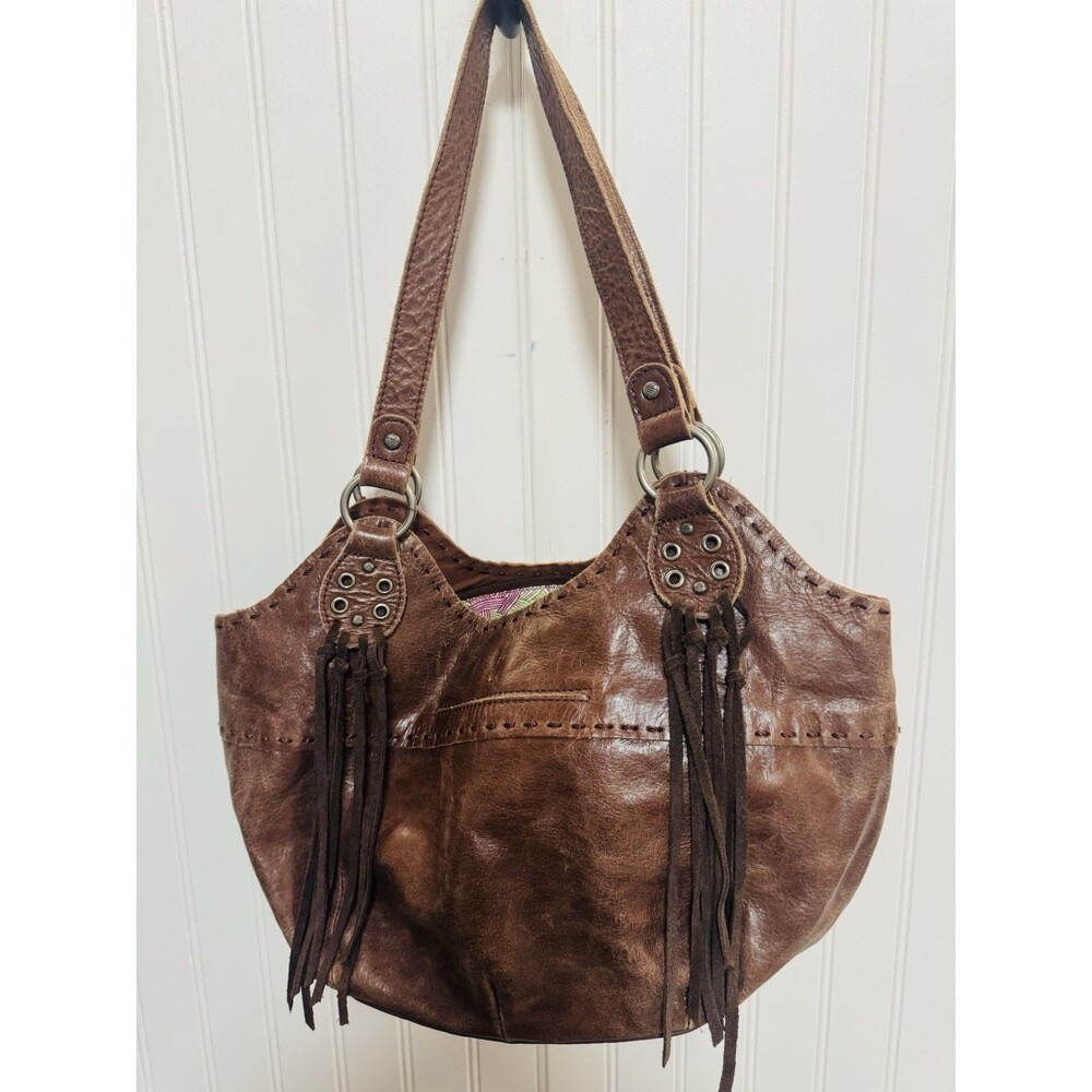 The Sak Indeo Brown Fringe  Leather Satchel Purse Shoulder Bag